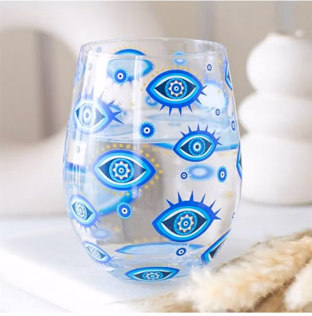 KDMD All Seeing Eye Stemless Glass Tumbler, Blue and Gold, 500ml