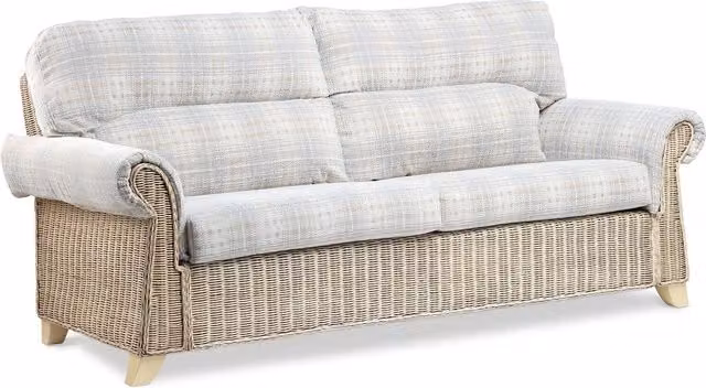 Desser Clifton Cane Conservatory 3 Seater Sofa with Athena Check Cushions in Beige