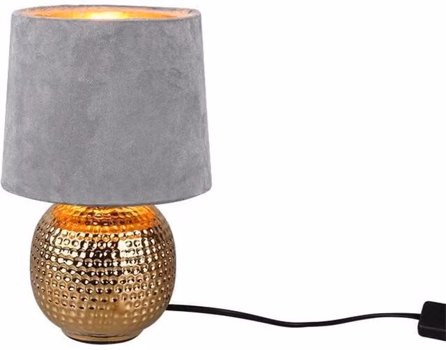Netlighting Sophia Modern Table Lamp with Round Tapered Grey Fabric Shade and Gold Brass Base