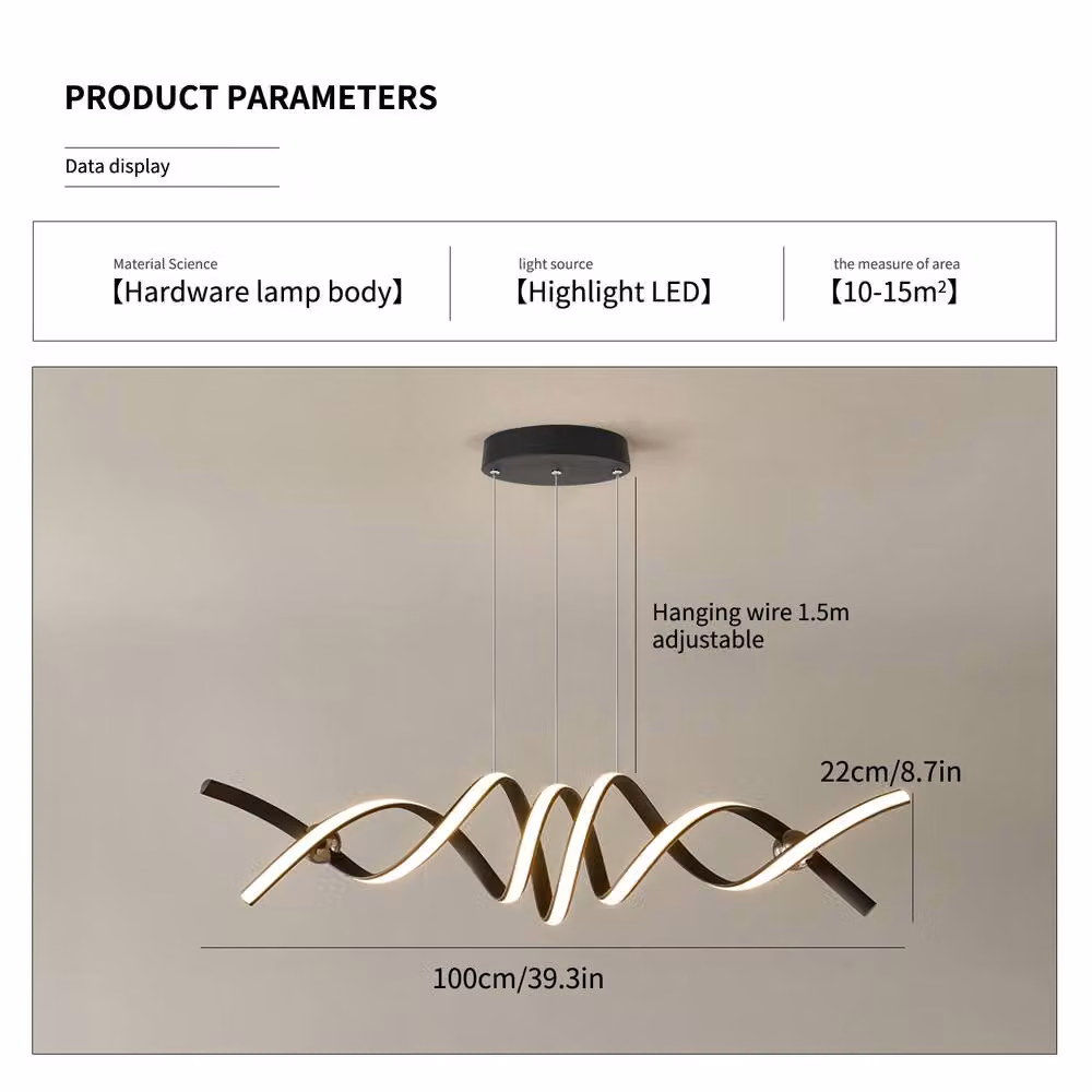 NIVOR Dimmable Spiral LED Pendant Light with Remote Control and Adjustable Height in Black – 2