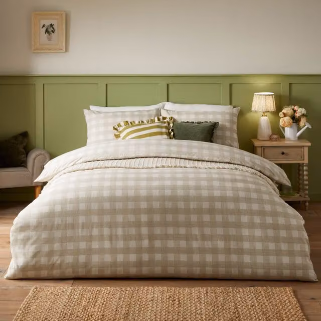 Make It A Home Gingham Check Duvet Cover Set in Yellow and Beige, W: 180 cm x D: 200 cm