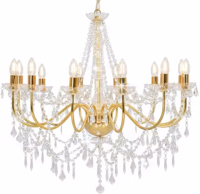 Berkfield Home Antique Gold and Brass Crystal Chandelier with 12 x E14 Bulbs – 1