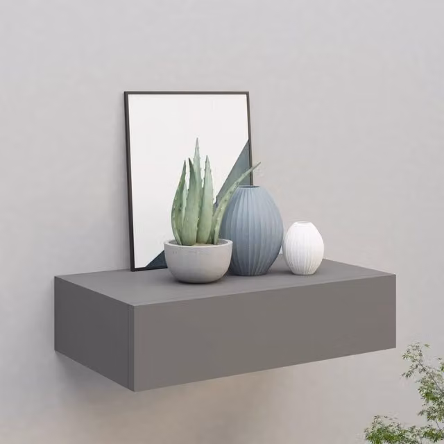 Berkfield Home Wall-mounted Drawer Shelf in Grey, W: 40 cm, D: 23.5 cm, H: 10 cm