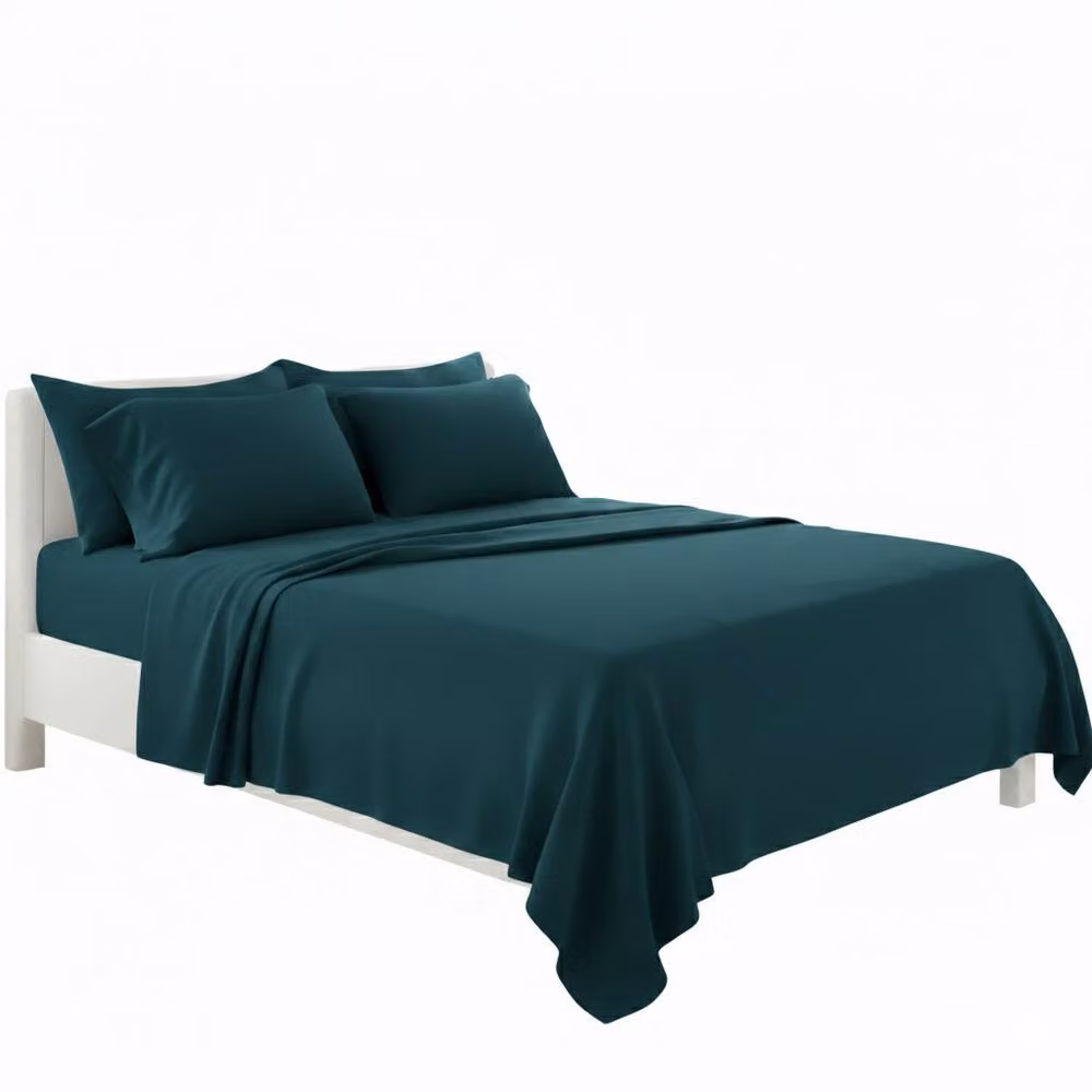 Snug City Teal Plain Poly Cotton Easy Care Fitted Sheet and Matching Pillowcases Set, Super King – 2