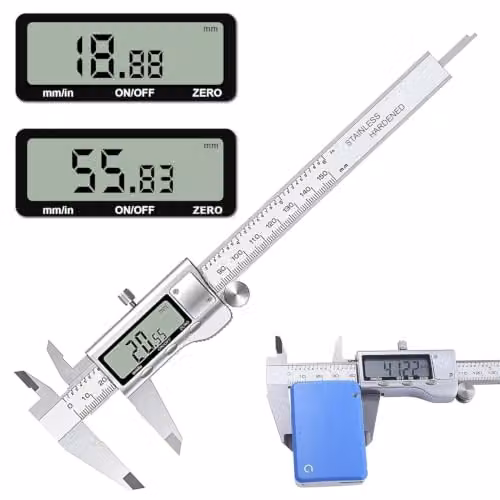 ATEK Digital Vernier Caliper, 150mm Stainless Steel Electronic Measuring Tool with LCD and Inch/Millimeter Conversion, Silver