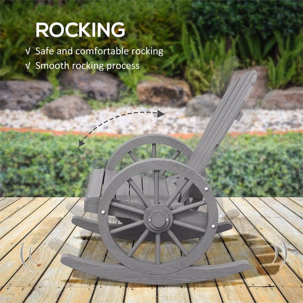 EONLION Grey Outdoor Garden Rocking Chair with Armrests in Treated Hardwood – 3