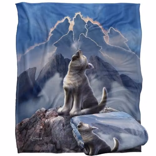 JQ Licensing Jlo Baby Wolf Howling Silky Touch Super Soft Fleece Throw Blanket, White, W/D/H: 152 x 127 cm