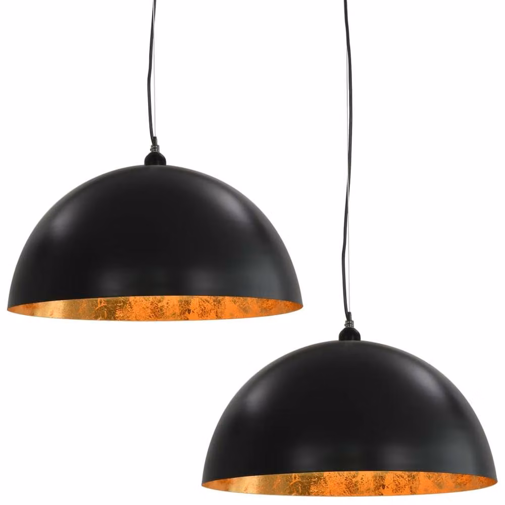 Berkfield Home Set of 2 Modern Black and Gold Metal Dome Ceiling Lamps, Diameter: 50 cm, E27 – 3