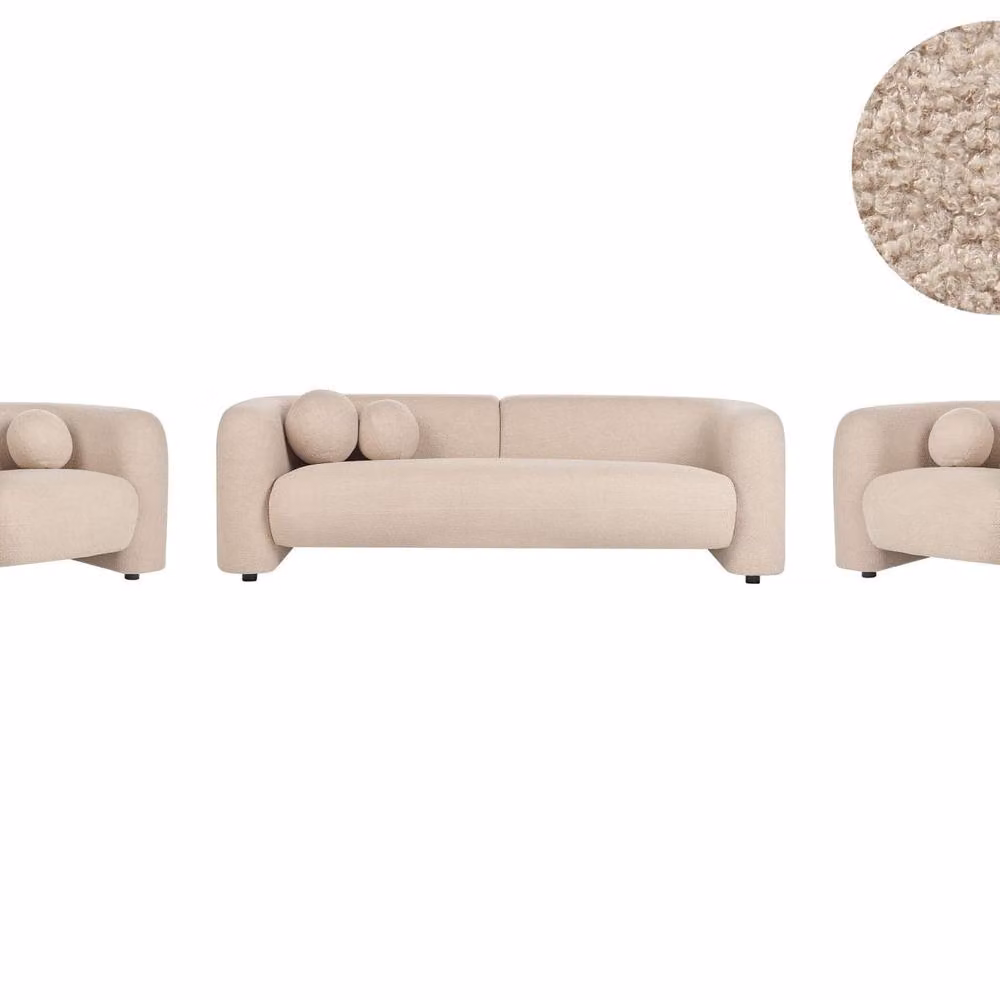 Wyld and Coco 5-Seater Bouclé Sofa Set with Armchair and Scatter Cushions in Beige – 2