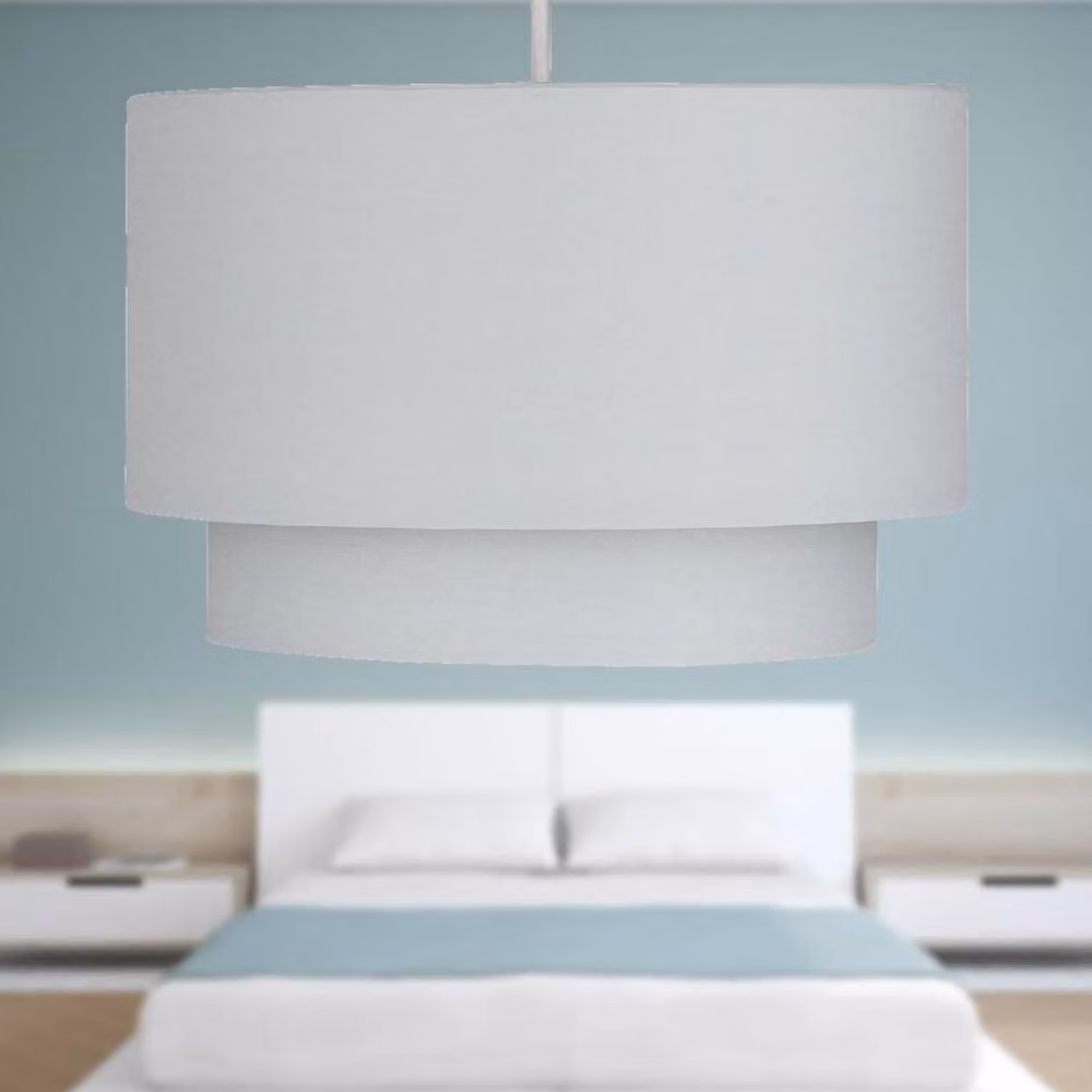 First Choice Lighting Grey 2 Tier Fabric Cylinder Ceiling Lamp Shade – 3