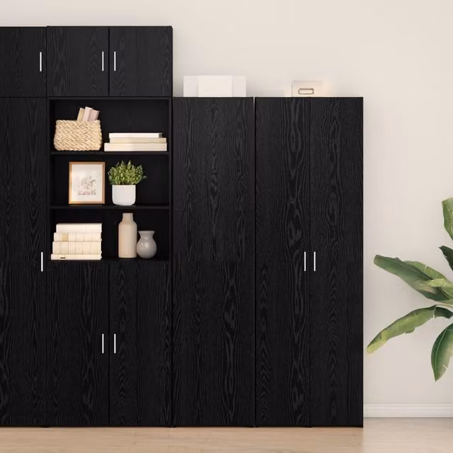 Berkfield Home Black Oak Highboard, W: 45 cm, D: 42.5 cm, H: 185 cm