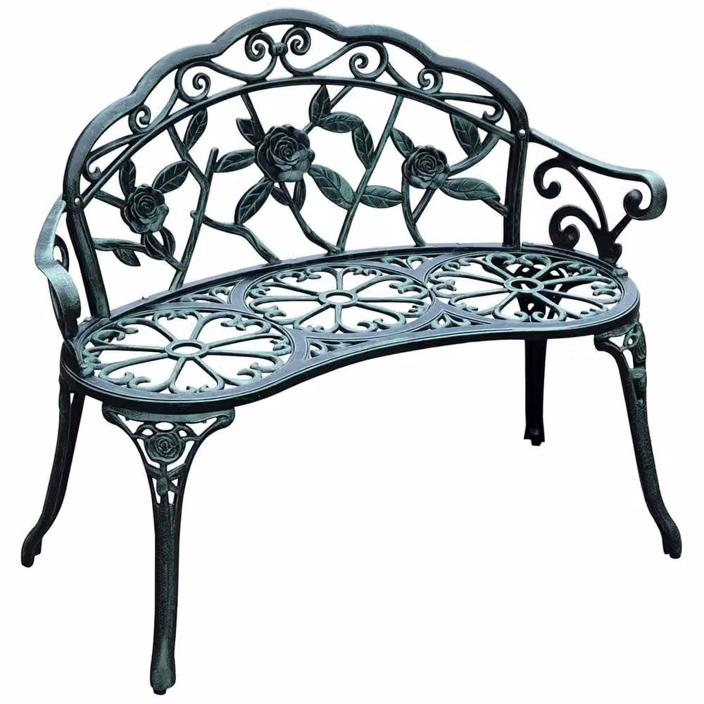 SPETLEK Vintage Floral Garden Bench in Matt Green – 2
