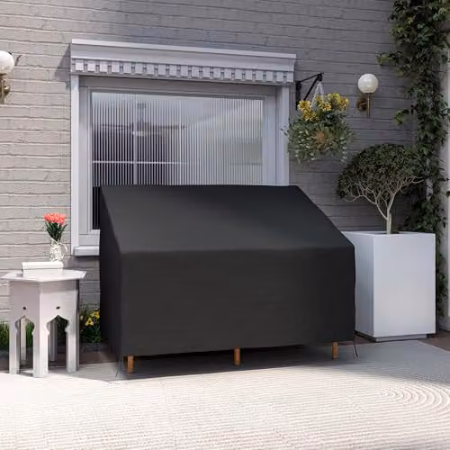 Outsunny 2 Seater Garden Sofa Protector in Black, Water Repellent Oxford Cloth and PVC – 5