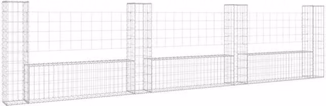 Berkfield Home U-shape Gabion Basket with 4 Posts in Silver, W/D/H: 380 x 20 x 100 cm