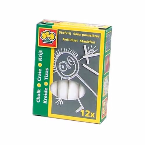 SES Creative White Dustless Chalk, 12 Pieces