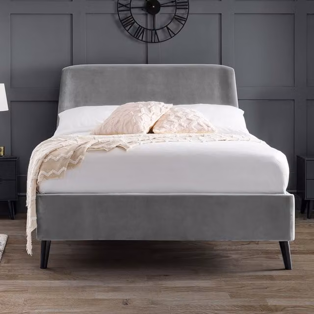 Julian Bowen Frida Curved Velvet Upholstered Double Bed in Grey