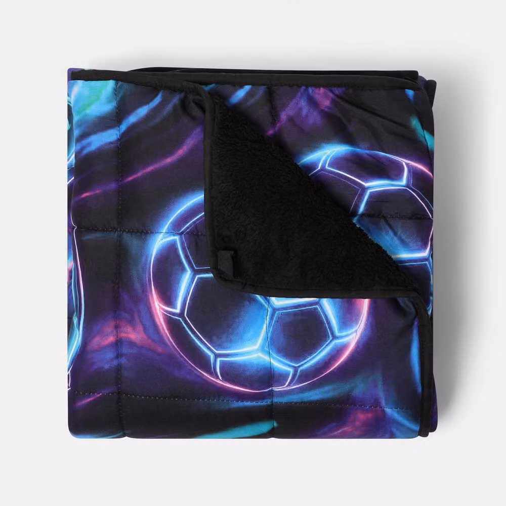OHS Kids Football Gaming Print Teddy Fleece 3kg Weighted Blanket in Black, W: 100 cm, D: 150 cm – 2