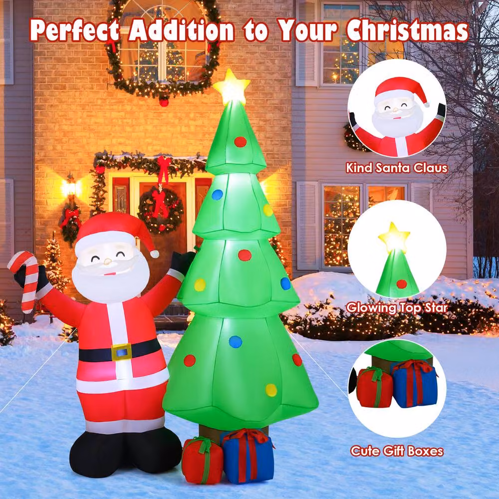 Gymax Multicolour Inflatable Christmas Tree with Santa Claus and Gift Boxes, Height: 245 cm – 6