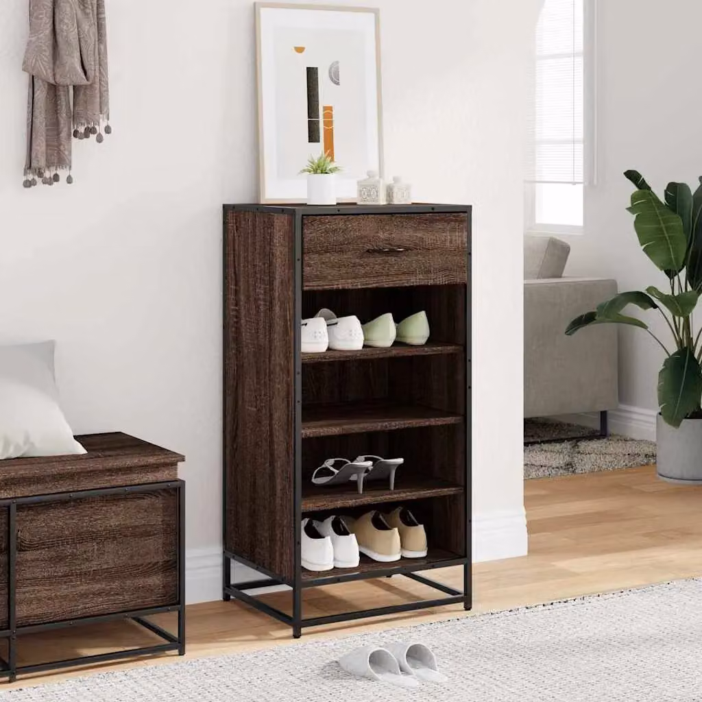Berkfield Home Industrial Style Shoe Rack in Brown Oak, W: 48 cm, D: 38 cm, H: 97.5 cm – 3