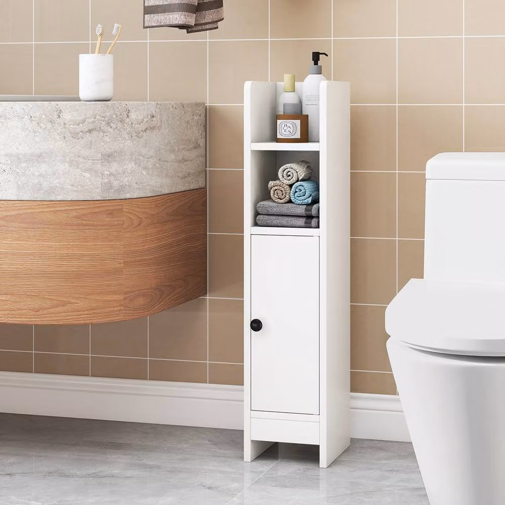 CASART Modern White Slim Corner Bathroom Floor Cabinet with Adjustable Internal Shelves and Hinged Doors – 2
