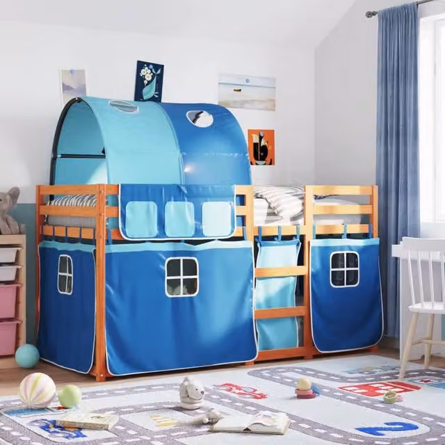 Berkfield Home Single Bunk Bed in Blue Solid Pine Wood, W/D/H: 90 x 190 cm – 1