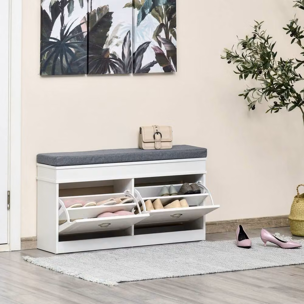 Wyld Haus Nedola White Shoe Storage Bench with Cushioned Seat and 2 Flip Drawers, W/D/H: 55 x 24 x 24 cm – 7