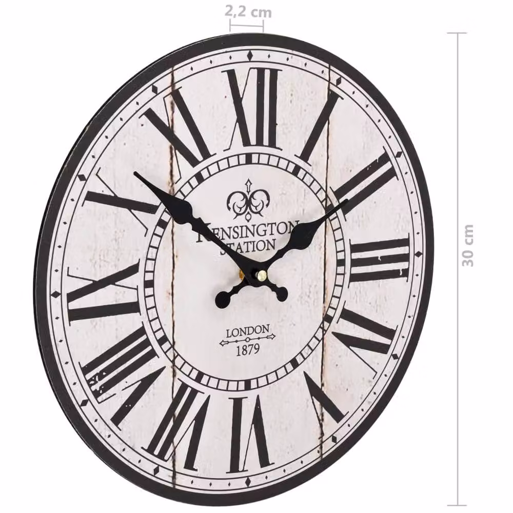Berkfield Home Vintage Round Quartz Wall Clock in White and Black, Diameter: 30 cm – 5