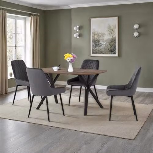 Seconique Athens Rectangular Dining Table and 4 Chairs Set in Grey and Black – 6