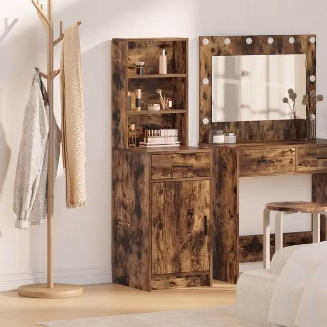 Berkfield Home Modern Highboard in Smoked Oak, Brown, W/D/H: 40 x 41 x 135 cm