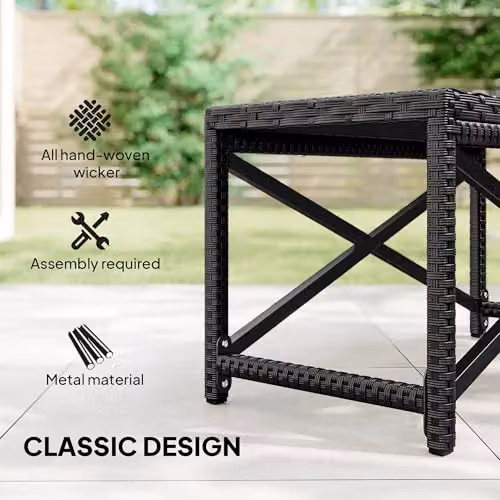 Outsunny Outdoor Coffee Table and Garden Side Table with PE Rattan and Plastic Board, Black, W/D/H: 40 x 40 x 43 cm – 3