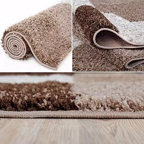 THE RUGS Modern Checked Shaggy Area Rug, Brown, W/D/H: 80 x 150 x 1 cm – 5