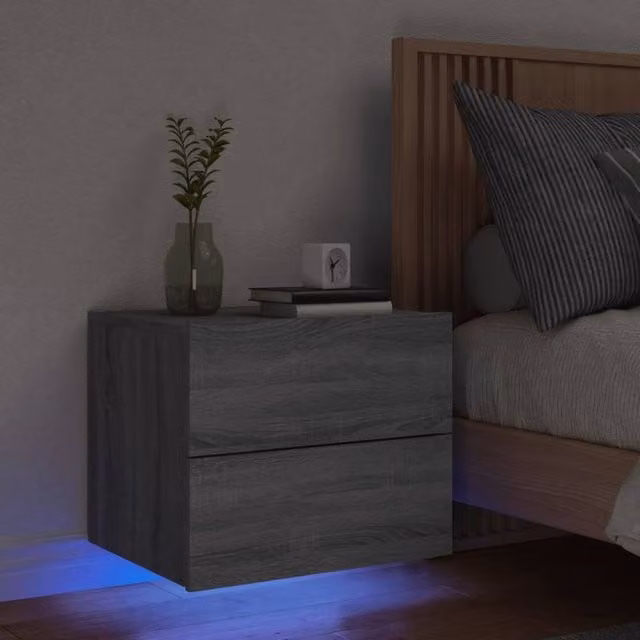 Berkfield Home Wall-mounted Bedside Cabinet with Integrated LED Lights in Grey Sonoma