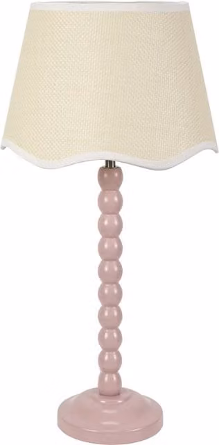 ValueLights Bobbins Table Lamp with Rose Pink Ceramic Base and White Fabric Scallop Shade