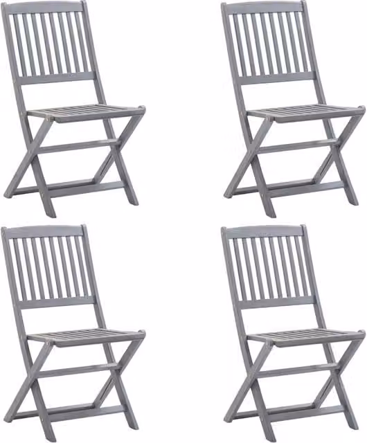 Berkfield Home Set of 4 Folding Outdoor Chairs in Grey Solid Acacia Wood – 1