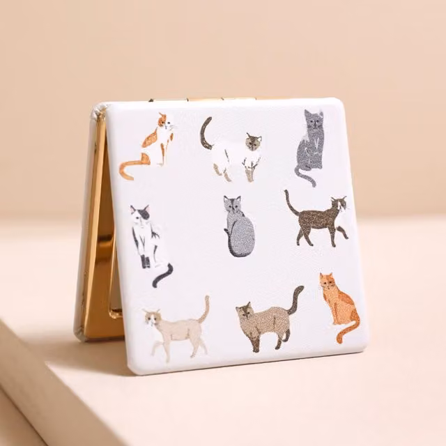 Lisa Angel Women's Grey and Gold Cat Print Compact Mirror