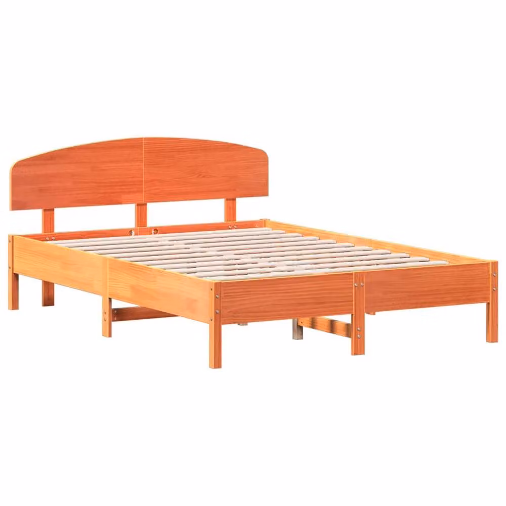 Berkfield Home King Size Solid Wood Pine Bed Frame in Brown Waxed Finish, W/D/H: 150 x 200 cm – 3