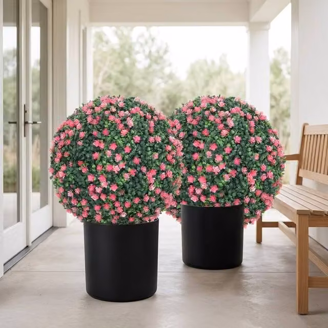 STILVORA Set of 2 Pink Artificial Round Topiary Balls, Diameter: 40 cm