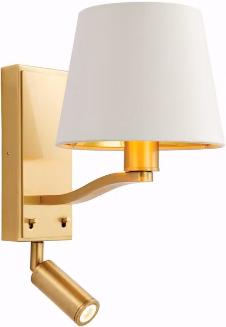 Endon Harvey Vintage LED Indoor Wall Light in Gold and White with Fabric Shade
