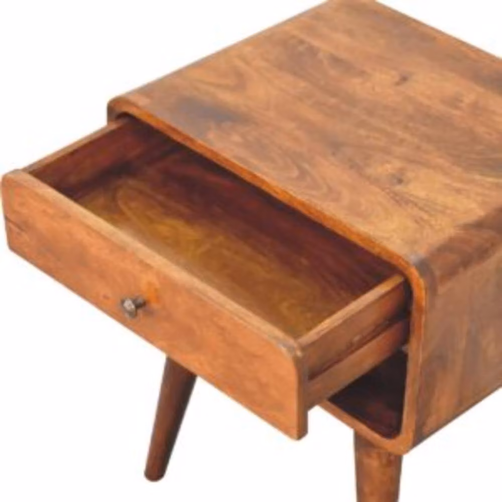 Wyld Haus Honfleur Curve Bedside Table in Brown Mango Wood with Drawer and Shelf, W/D/H: 45 x 35 x 56 cm – 5