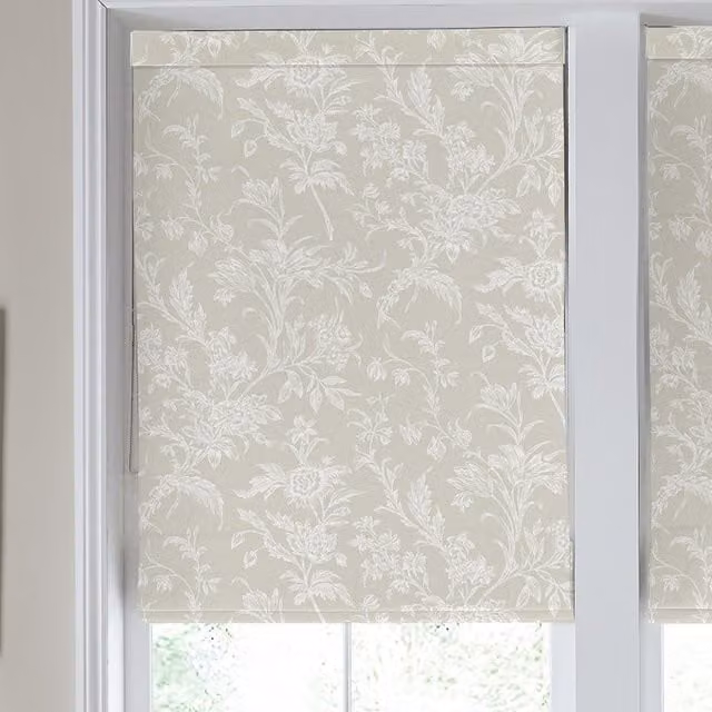 Laura Ashley Lloyd Made to Measure Blackout Roman Blind in Dove Grey Floral Design