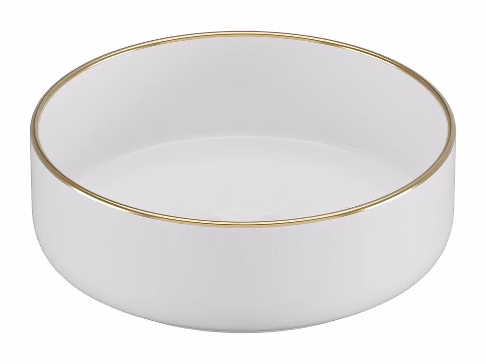 Vente-unique Round Ceramic Countertop Sink in White with Gold Edging, Diameter: 36 cm – 2