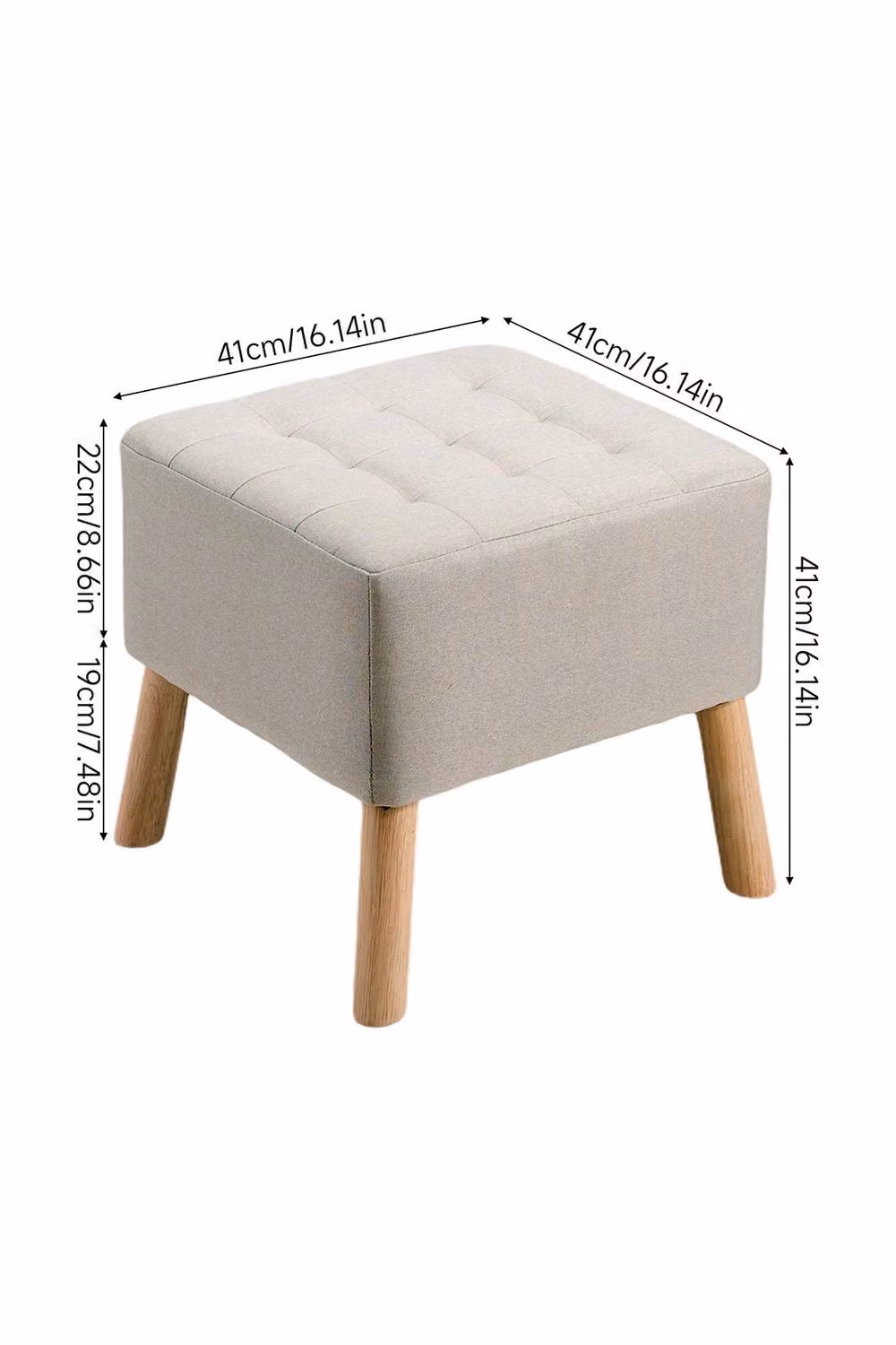 Living and Home Linen Upholstered Cube Footstool in Beige – 3