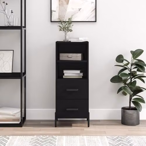 vidaXL Modern Black Sideboard in Engineered Wood W/D/H: 34.0 x 34.0 x 90.0 cm – 2