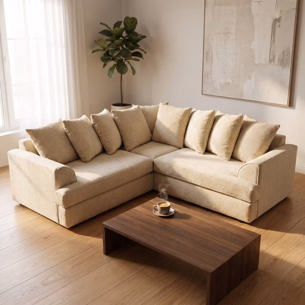 Abakus Direct Ferguson Bouclé L-Shape Corner Sofa in Light Sand – 3