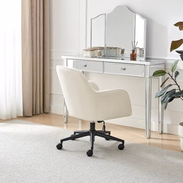 FurnitureboxUK Vivienne Cream Boucle Swivel Task Chair with Armrests and Castors – 1