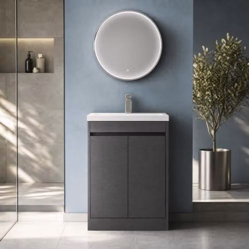 Balterley Modern 2 Door Freestanding Bathroom Vanity Unit with Basin in Matt Grey, W/D/H: 62 x 39.5 x 83.5 cm – 3