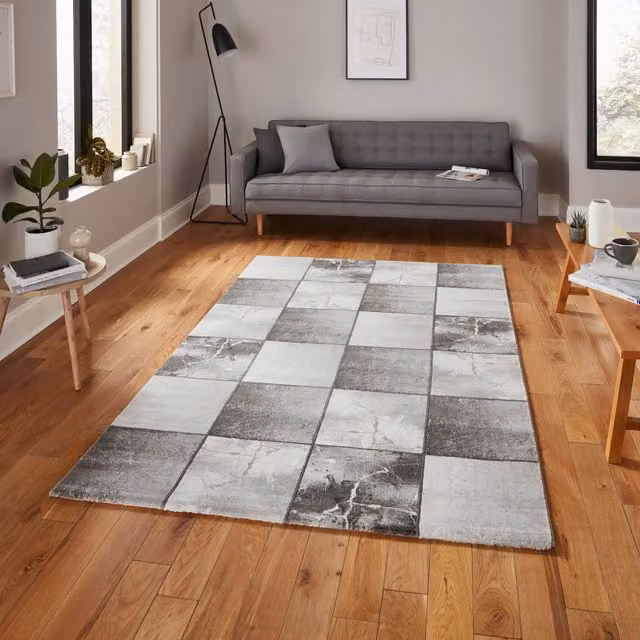 Terrys Abstract Modern Rectangular Rug in Ivory, Silver, Grey, Black and Gold