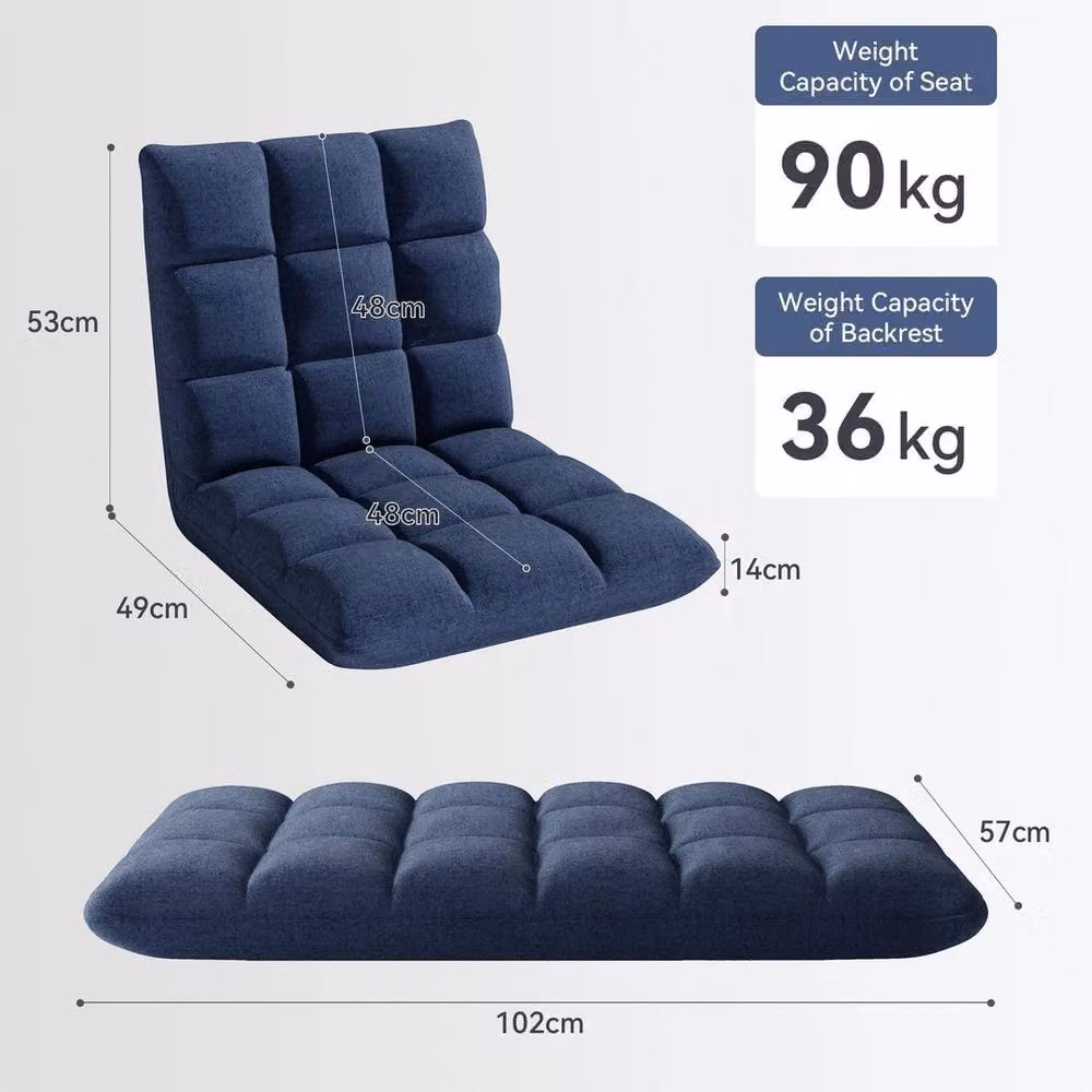 KORVIXA Blue Fabric Floor Lazy Sofa Chair with Adjustable Headrest and Back Support – 2