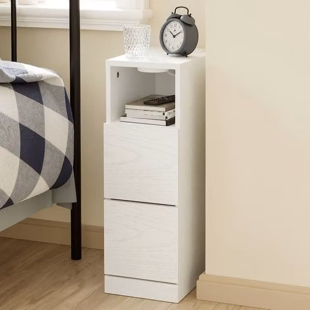SoBuy Slim Nightstand with Integrated LED Light and Socket in Cream/Beige – 1