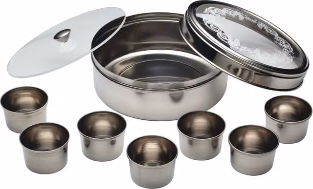 KitchenCraft World of Flavours Indian Stainless Steel Masala Dabba with Compartments, Silver